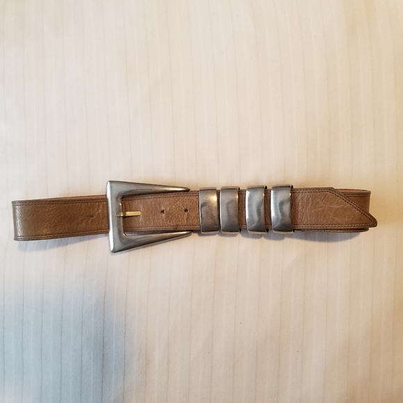 Vintage 80s Liquid Leather Womens Belt Taupe - Picture 2 of 5